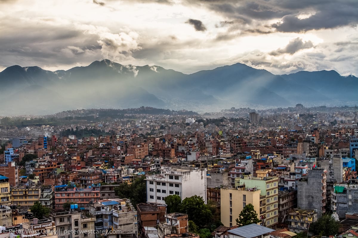 Sun rays wash over Kathmandu, Nepal